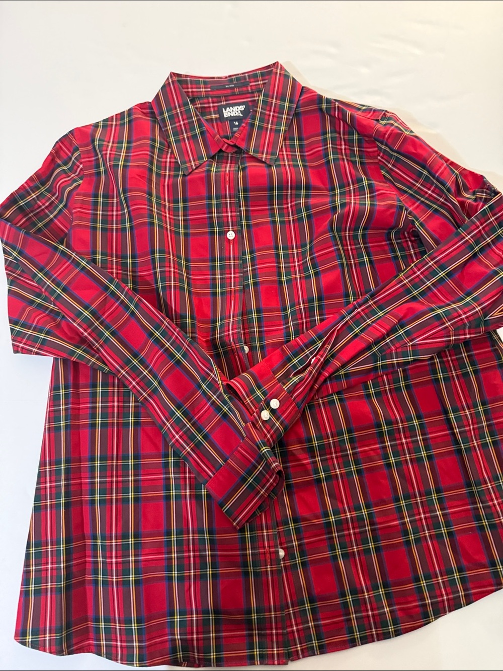 Women’s Red Plaid Button-Down Shirt